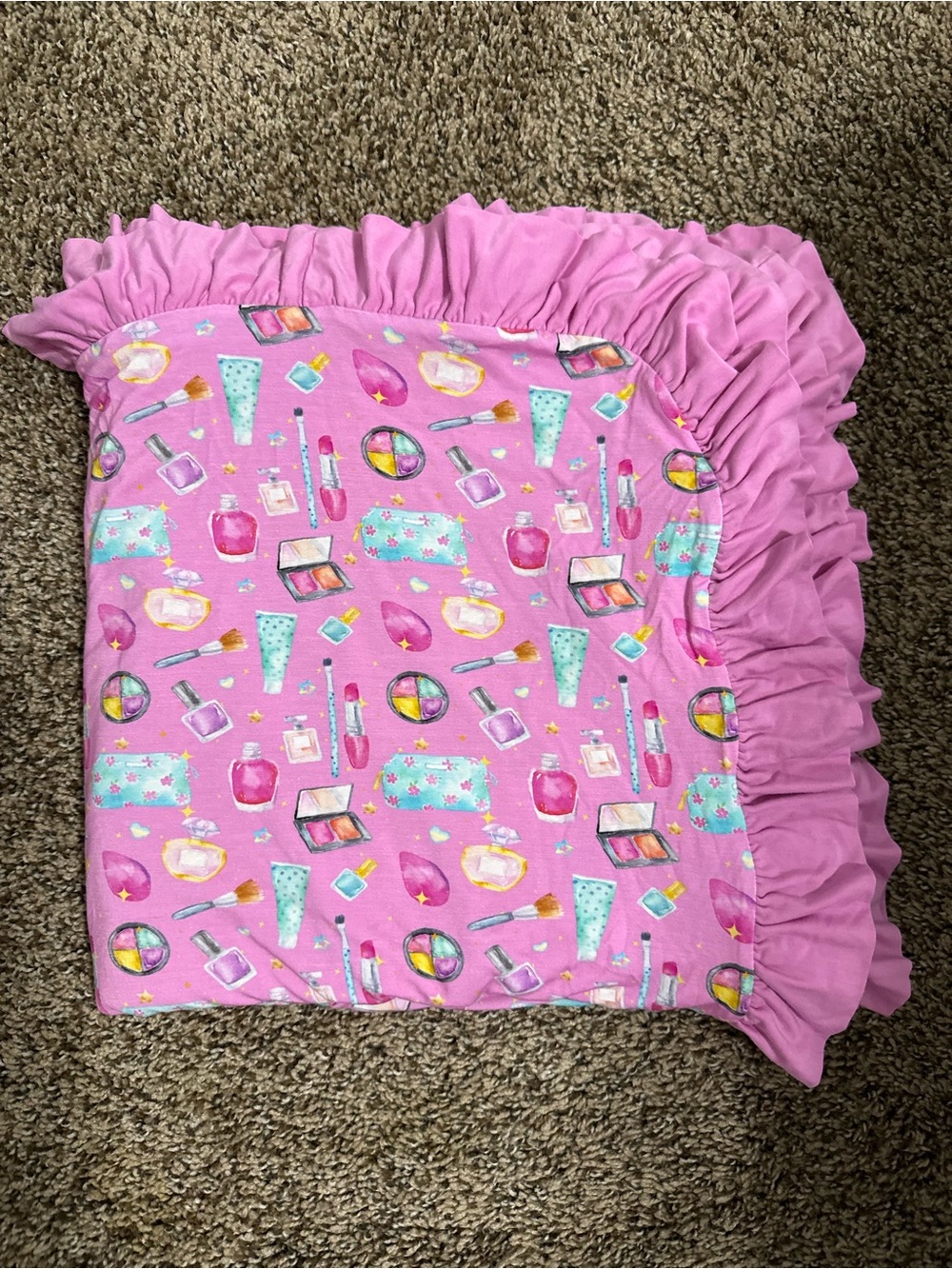 Girls Pink Ruffle Makeup-Print Blanket - Kids Accessories